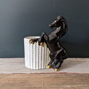 Vintage Regency Style Ceramic Horse Pencil Holder Cup Desk Organizer